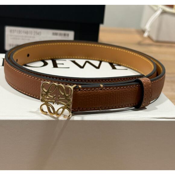 Loewe Anagram Pebble Belt Brown Leather Gold Tone Size 85 New in Box 2cm main image 6